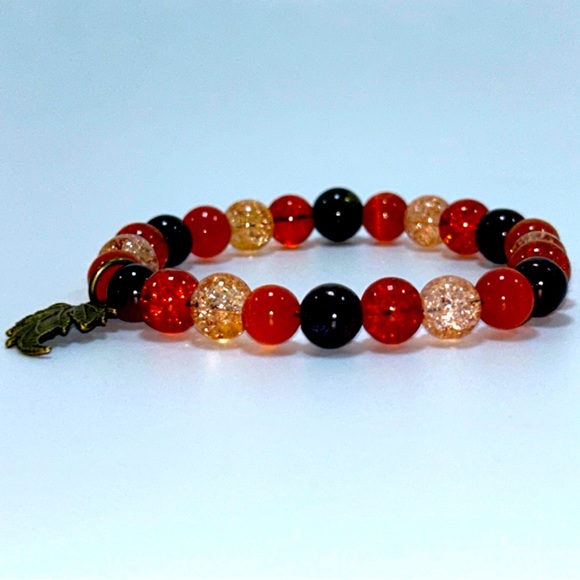Handmade Fall Leaf Charm Bracelet with Natural Tiger & Cat Eye! - Picture 3 of 6